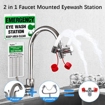 Connected Faucet Eyewash Basin Faucets Wall Mounted Eye Wash Station Emergency Sink Attachment Mount Flush Shower 雙嘴